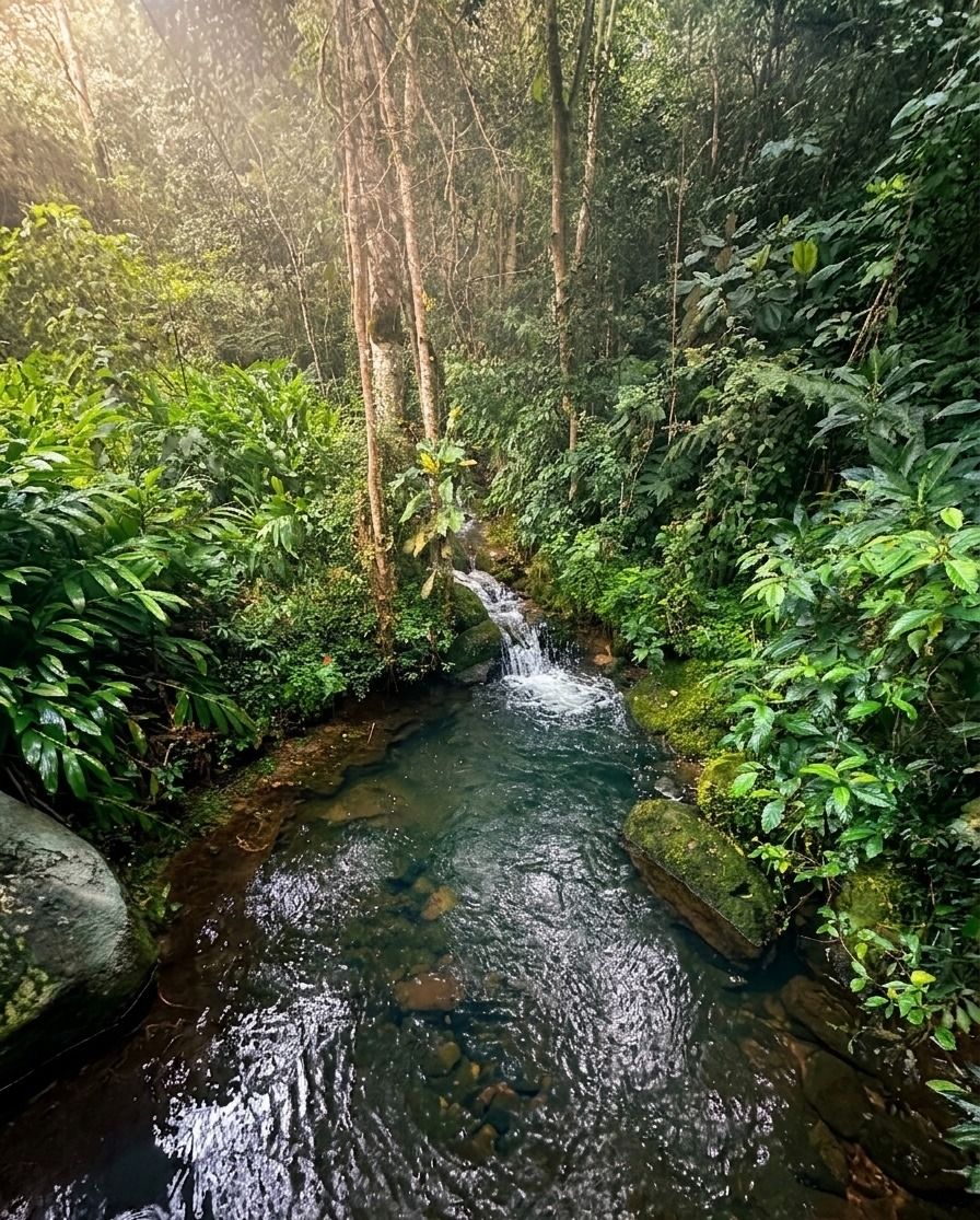 Nacimiento de agua natural en el bosque