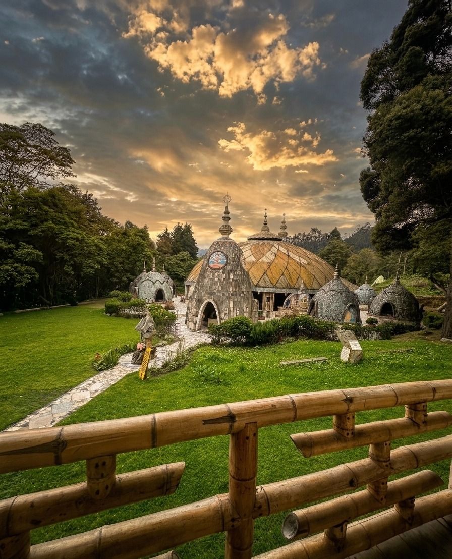 Domos de Varsana Ecoaldea al atardecer
